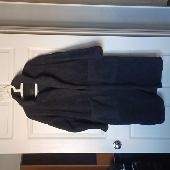 Black Teddy Coat Fuzzy Fur Fleece Lapel Open Front Long Cardigan Coat, XS - Picture 3 of 12